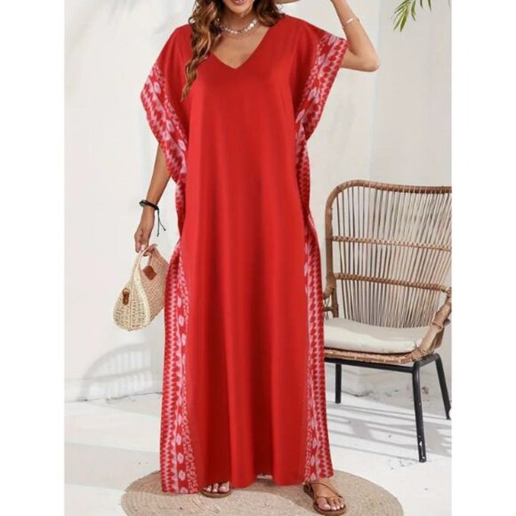 Dresses & Skirts - Kaftan Maxi Dress Red White Cover Up NEW ❤️ LAST 1 🤍